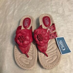 Cliffs by‎ White Mountain Cynthia Sandals Red Floral Thong Women 8 M New